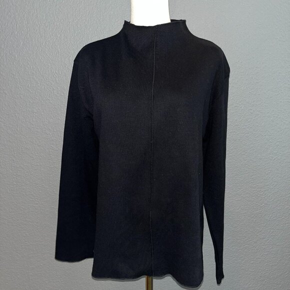 ZARA Black Cotton Blend Funnel Neck Long Sleeve Sweater - New with Tags - M - Picture 1 of 10